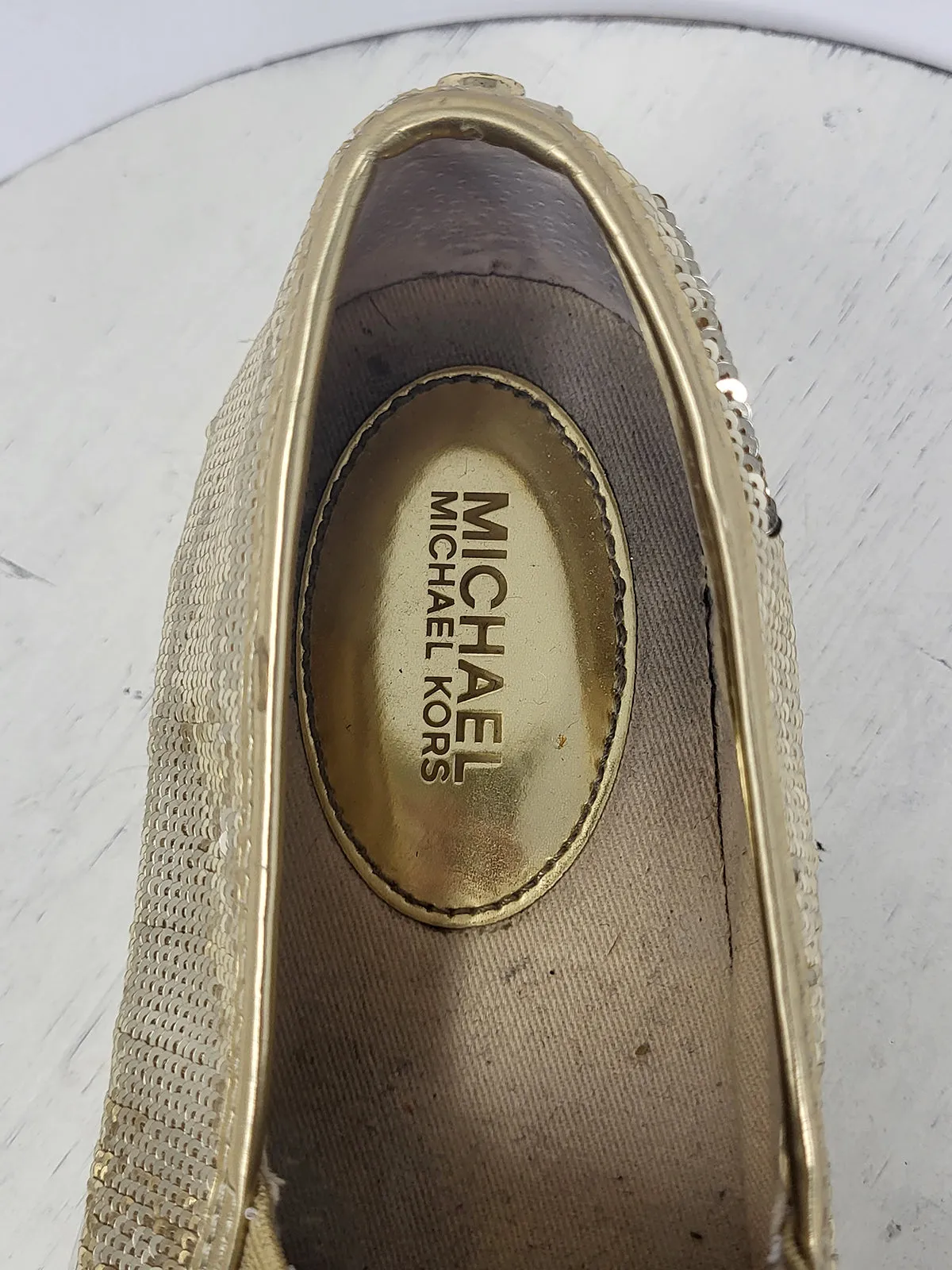 Michael Kors Size 8 Gold Sequins Loafer Sneakers