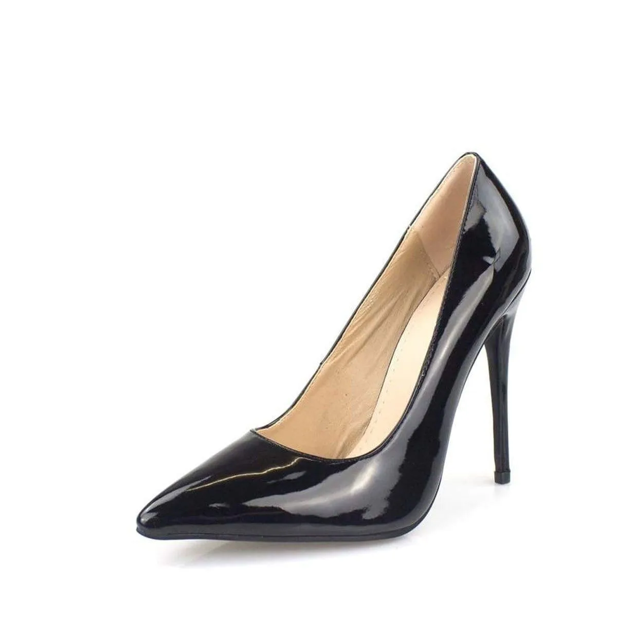 Mila High Stiletto Heel Court Shoe In Black Patent