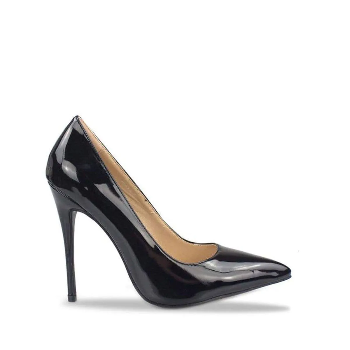 Mila High Stiletto Heel Court Shoe In Black Patent