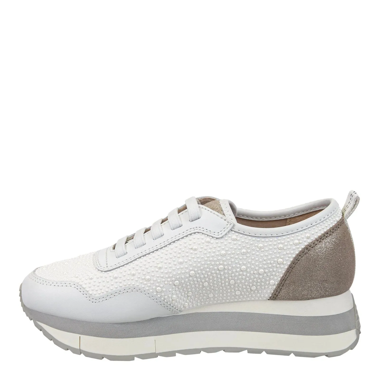 Naked Feet Kinetic in White Pearl Platform Sneakers