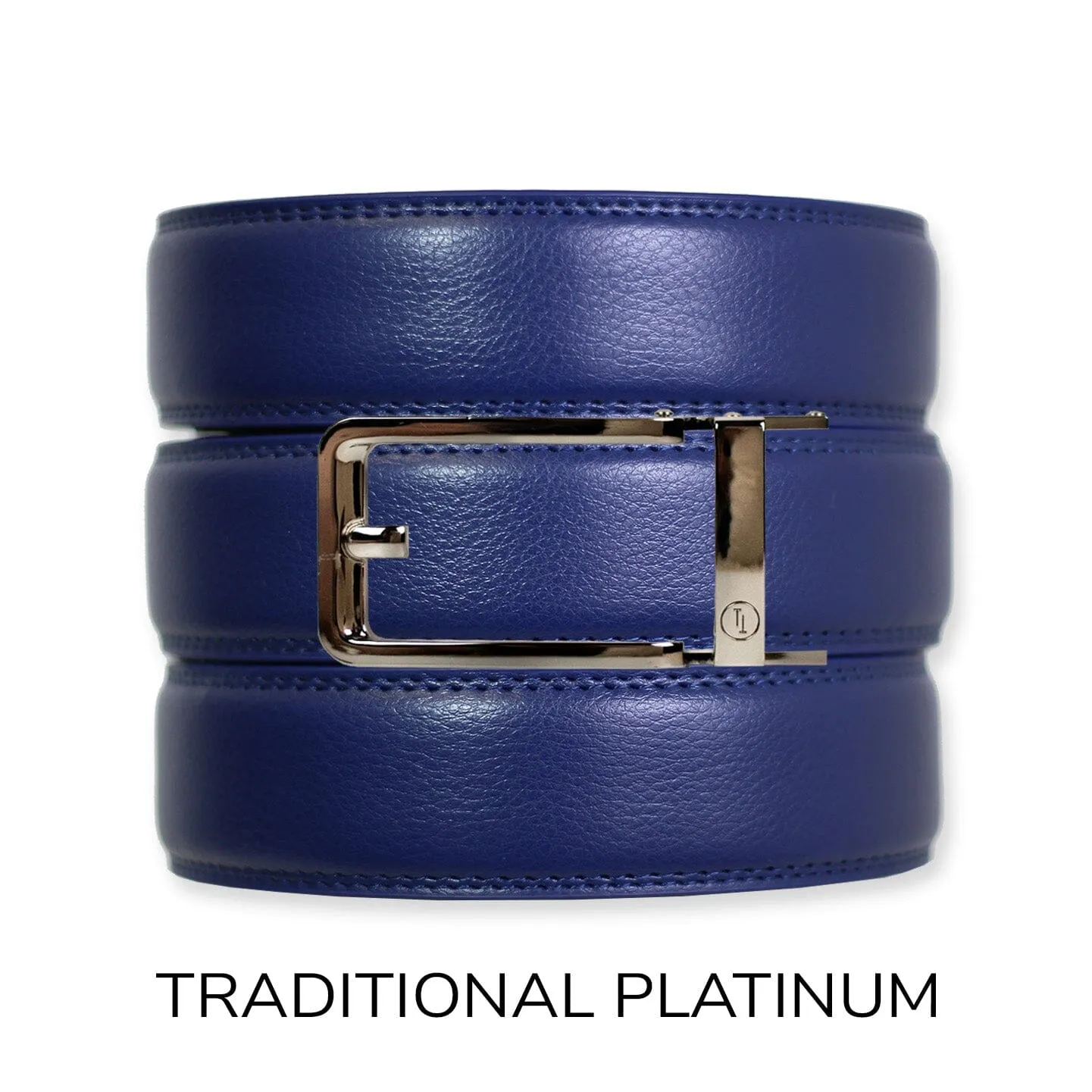 Navy Leather Ratchet Belt & Buckle Set