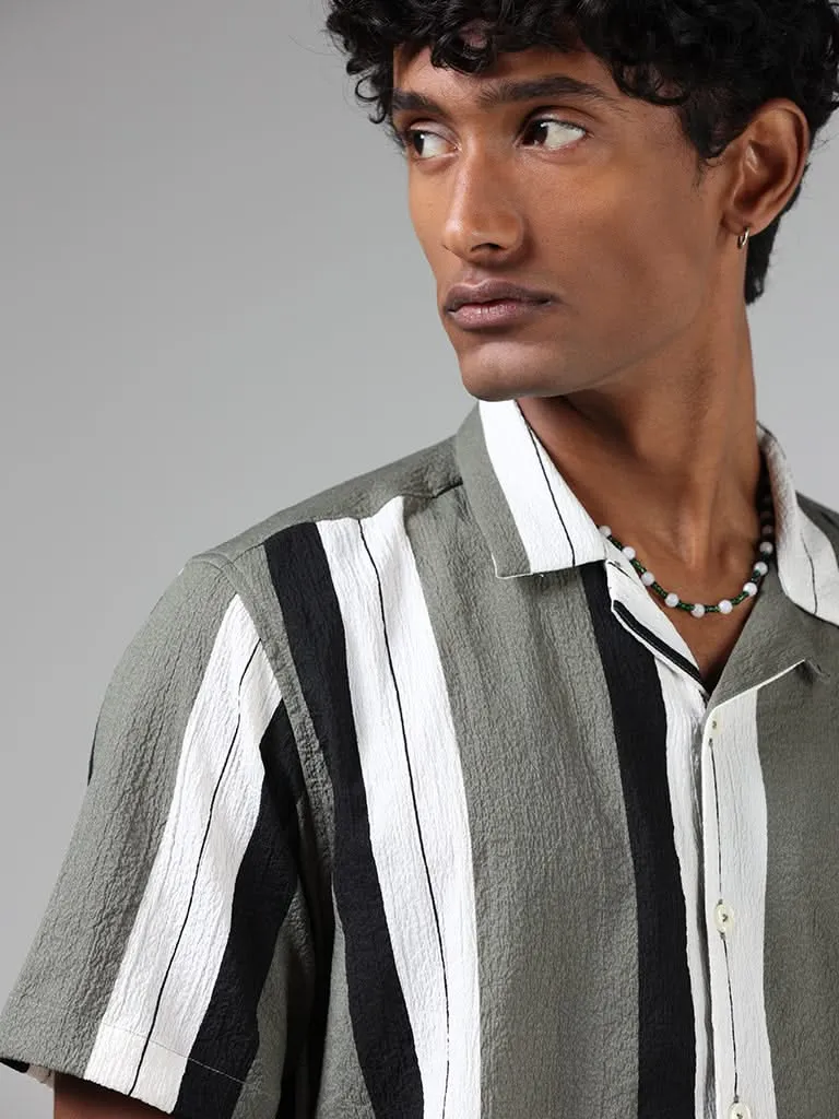 Nuon Sage & White Striped Resort-Fit Shirt