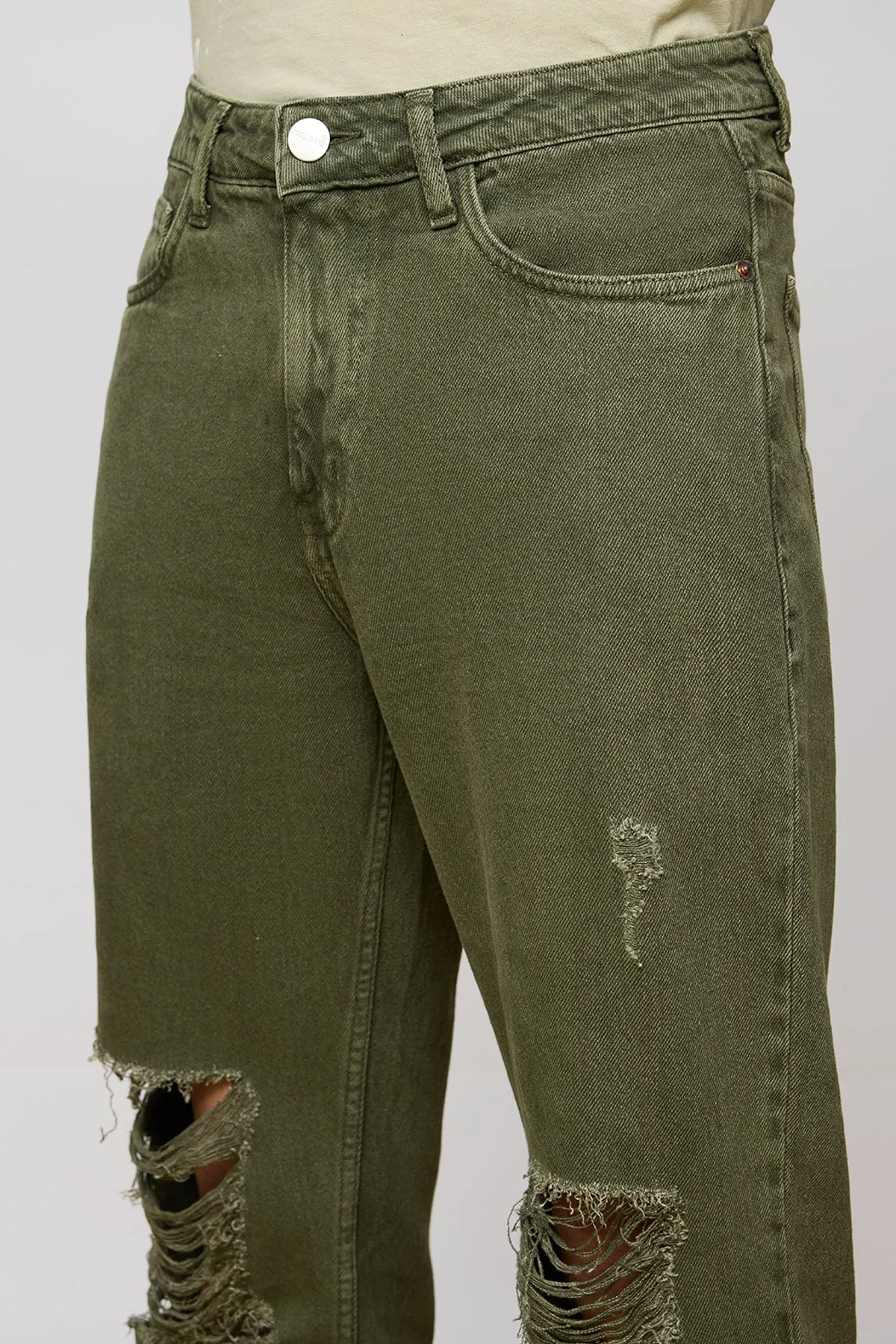 Olive Nomad Distressed Men's Wide Leg Jeans