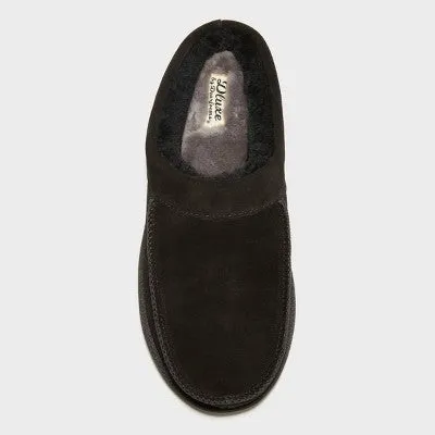 Open Box - Dluxe By Dearfoams Men's Suede Shearling Slip On Slippers Clog Indoor/Outdoor