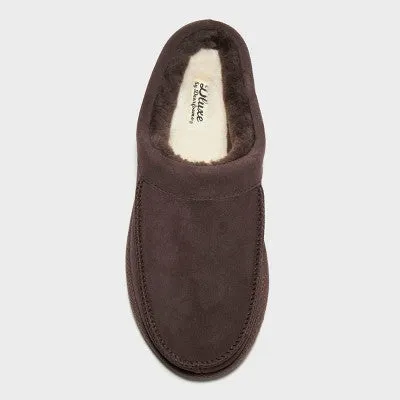 Open Box - Dluxe By Dearfoams Men's Suede Shearling Slip On Slippers Clog Indoor/Outdoor