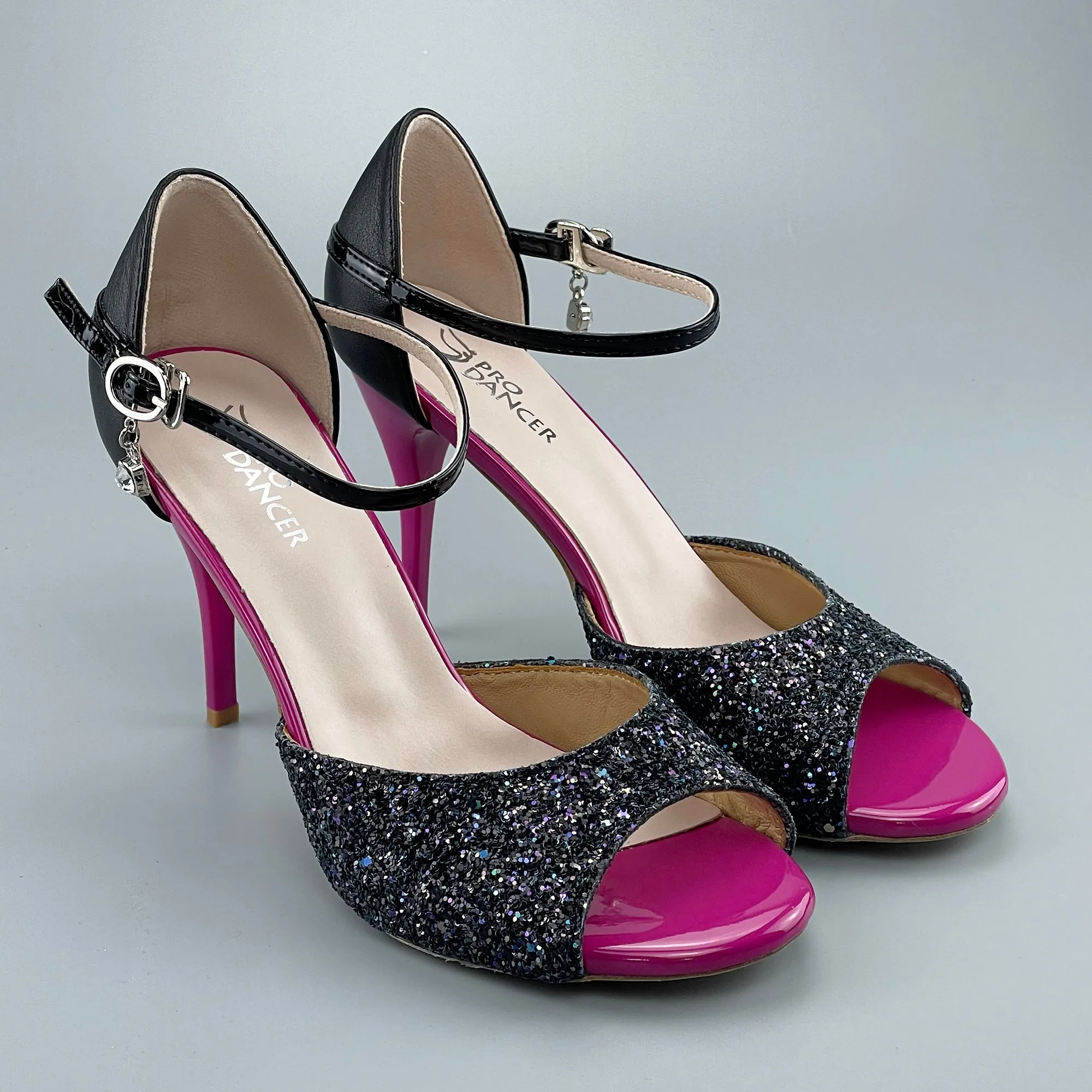 Open-toe and Closed-back Argentine Tango Shoes High Salsa Heels Hard Leather Sole Sandals Multicolored