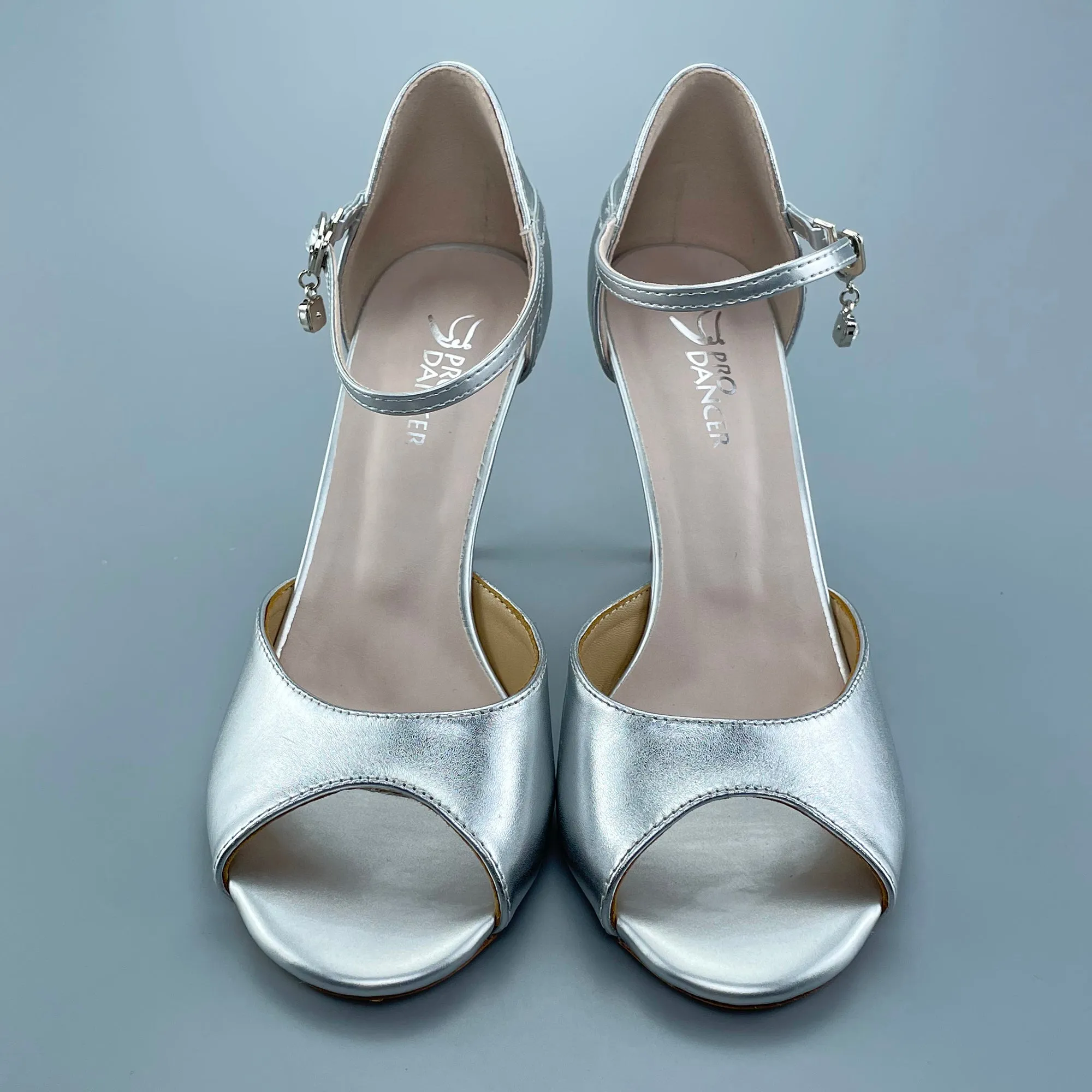 Open-toe and Closed-back Argentine Tango Shoes High Salsa Heels Hard Leather Sole Sandals Silver