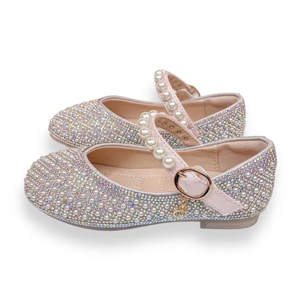 Pearl Strap Charm Flat Shoes in Pink