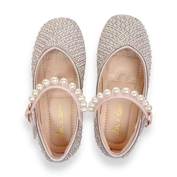 Pearl Strap Charm Flat Shoes in Pink