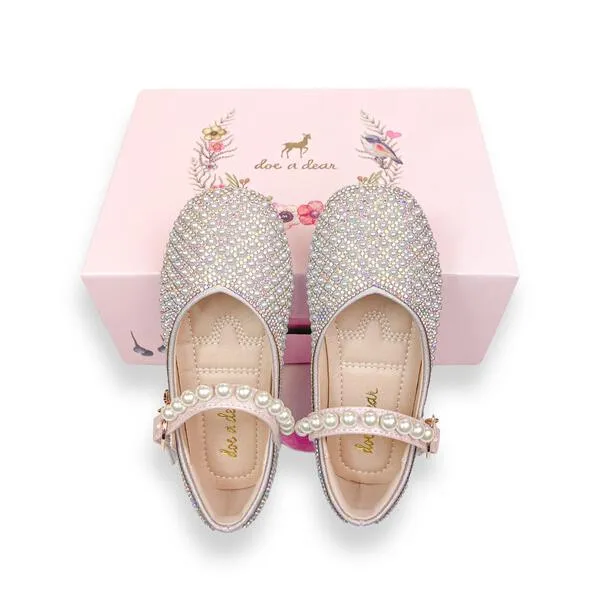 Pearl Strap Charm Flat Shoes in Pink