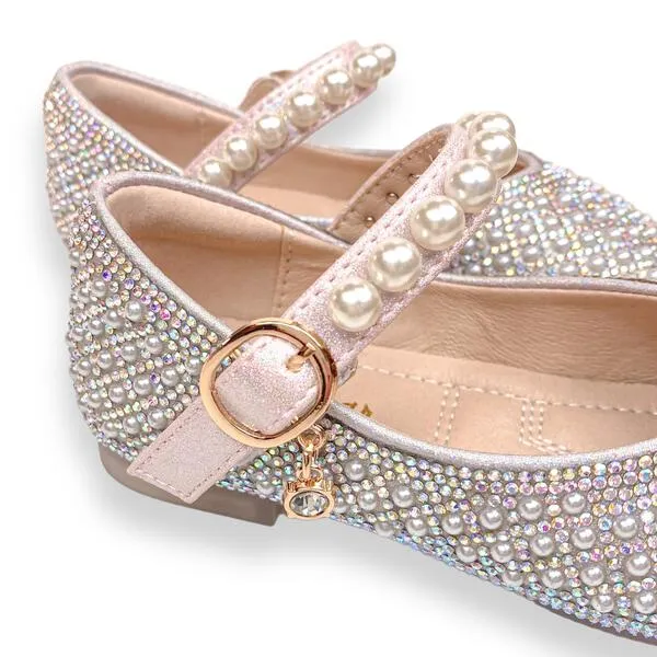 Pearl Strap Charm Flat Shoes in Pink