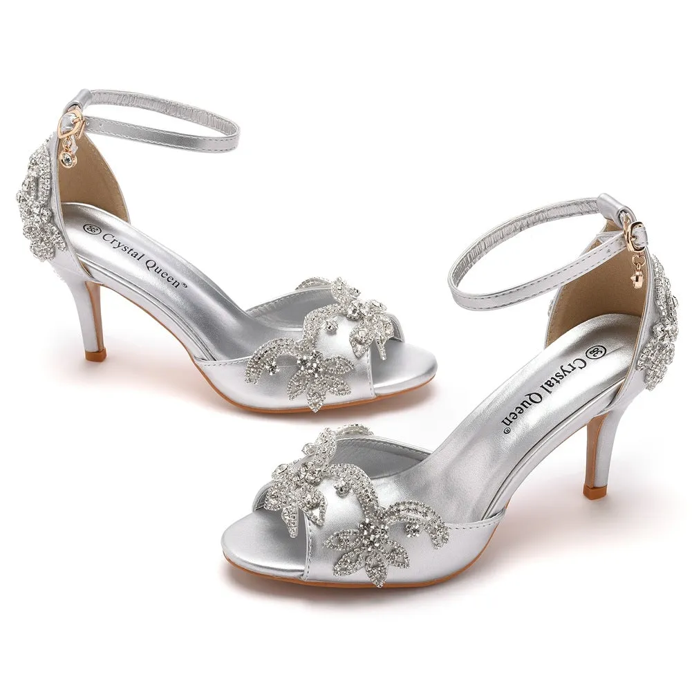 Peep Toe Rhinestone Ankle Strap High Heel