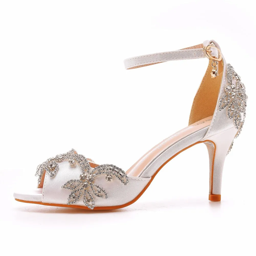 Peep Toe Rhinestone Ankle Strap High Heel