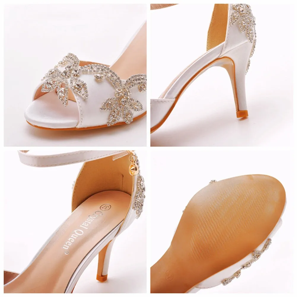 Peep Toe Rhinestone Ankle Strap High Heel