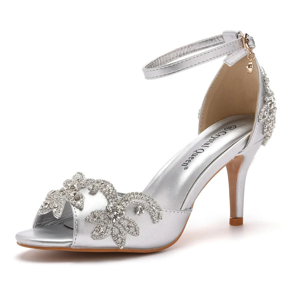 Peep Toe Rhinestone Ankle Strap High Heel