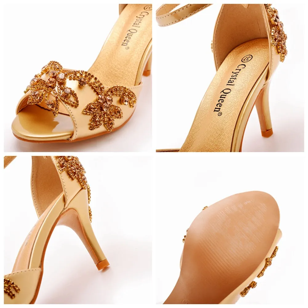 Peep Toe Rhinestone Ankle Strap High Heel