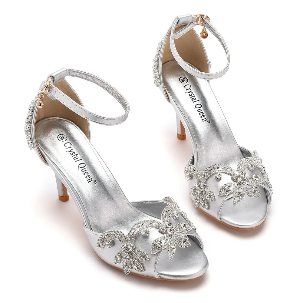 Peep Toe Rhinestone Ankle Strap High Heel