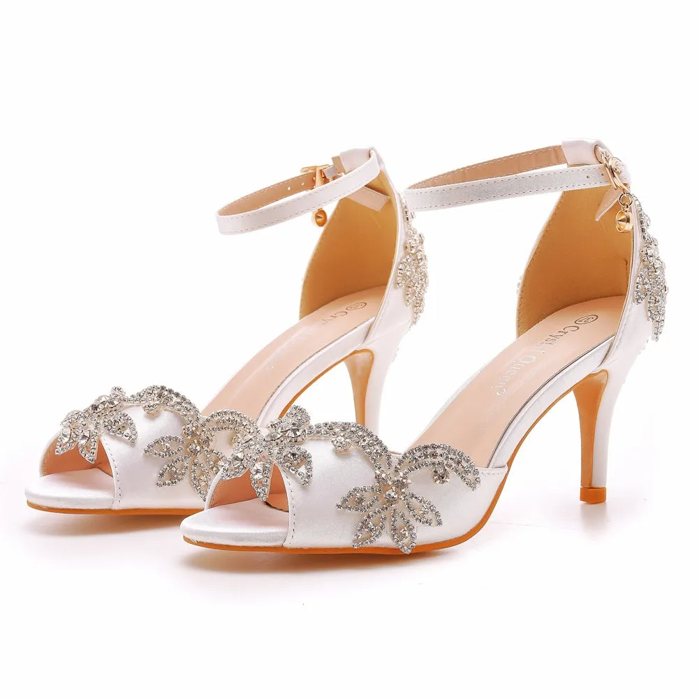 Peep Toe Rhinestone Ankle Strap High Heel