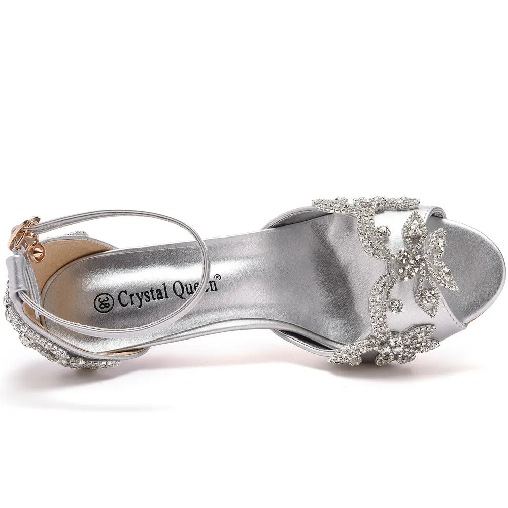 Peep Toe Rhinestone Ankle Strap High Heel