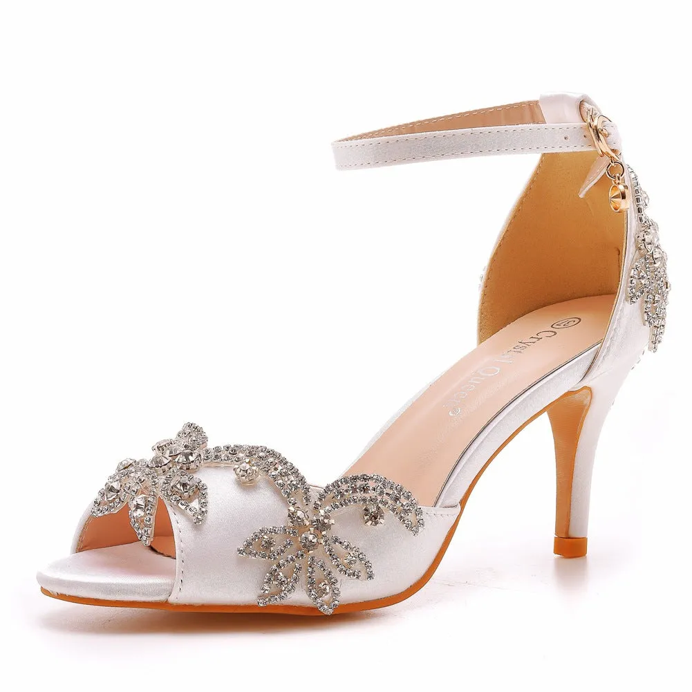 Peep Toe Rhinestone Ankle Strap High Heel