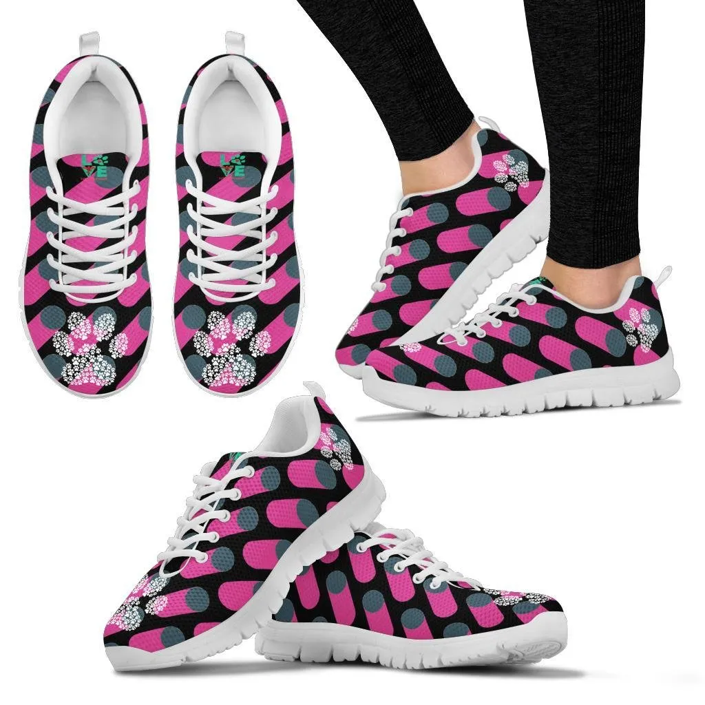 Pink Cylinders with Paw Prints - Women's Sneakers