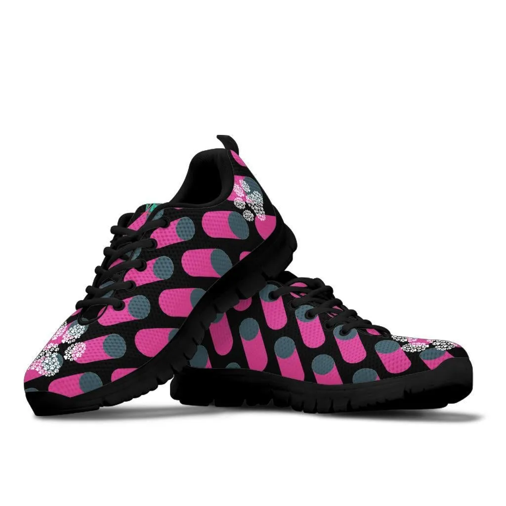 Pink Cylinders with Paw Prints - Women's Sneakers