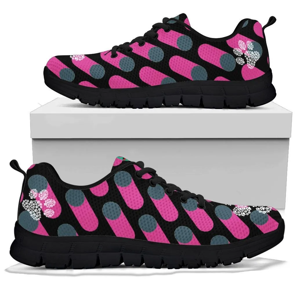 Pink Cylinders with Paw Prints - Women's Sneakers