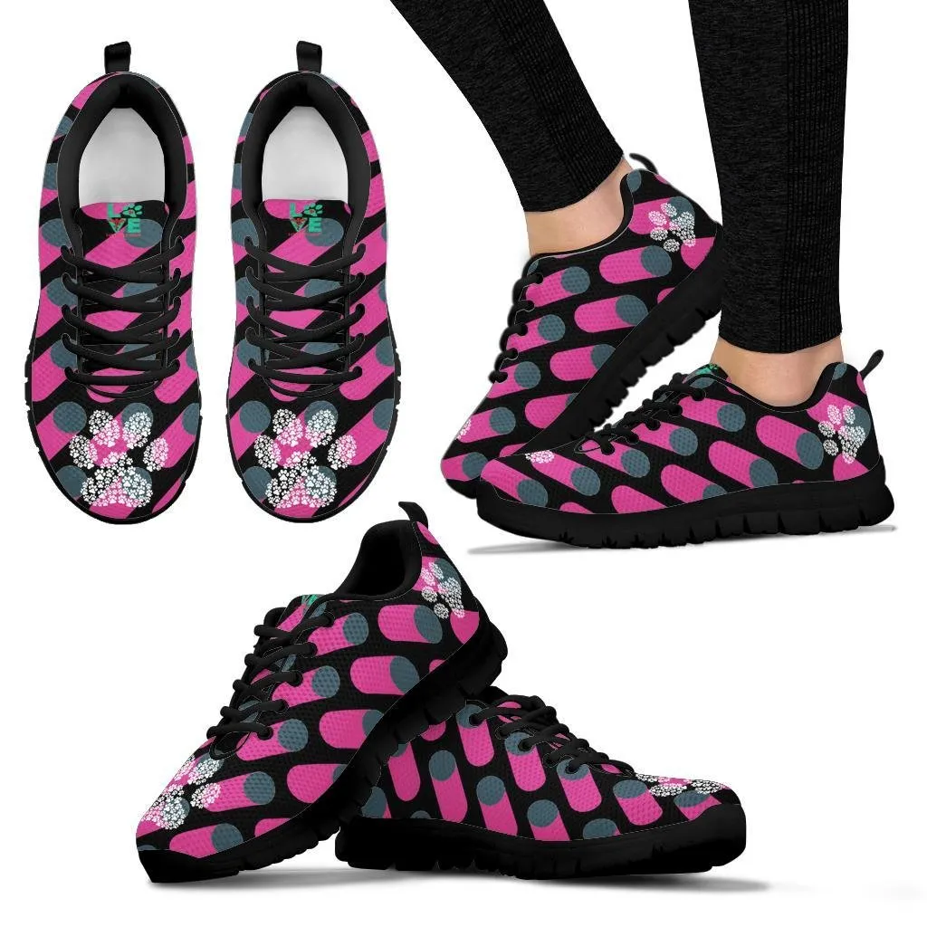 Pink Cylinders with Paw Prints - Women's Sneakers