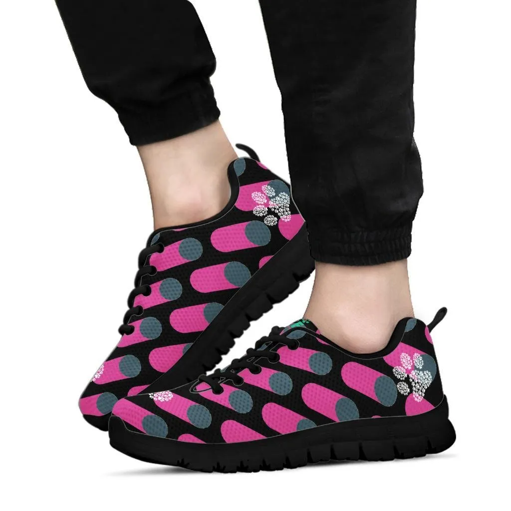 Pink Cylinders with Paw Prints - Women's Sneakers