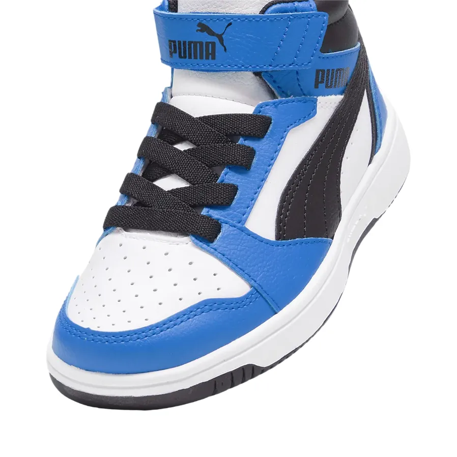 Puma scarpa alta da ragazzi con laccio e strappo Rebound V6 393832-06 bianco-nero-blu