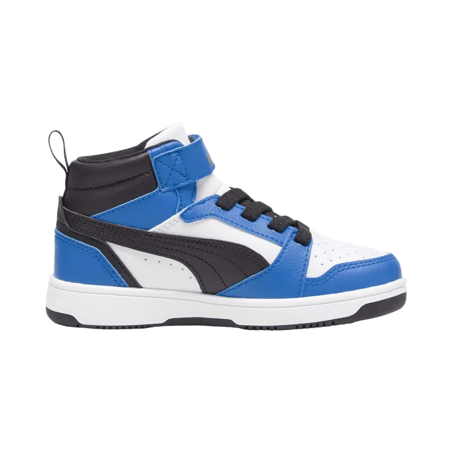 Puma scarpa alta da ragazzi con laccio e strappo Rebound V6 393832-06 bianco-nero-blu