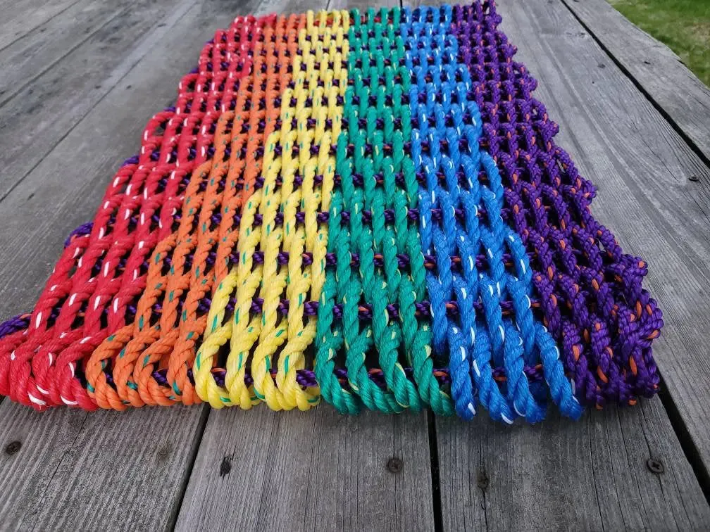 Rainbow Rope Mat made with Lobster Rope, Maine Made