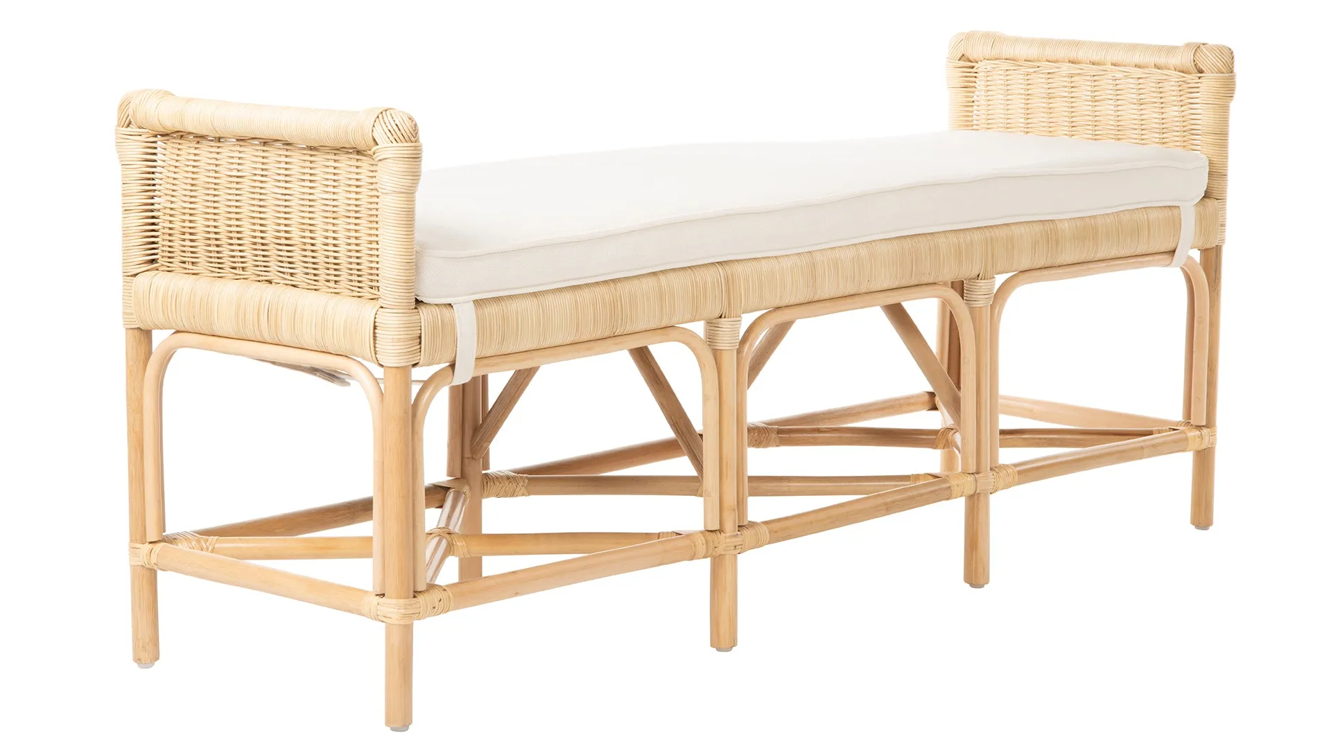 Rattan Sandbar Bench with Seat Cushion, Natural