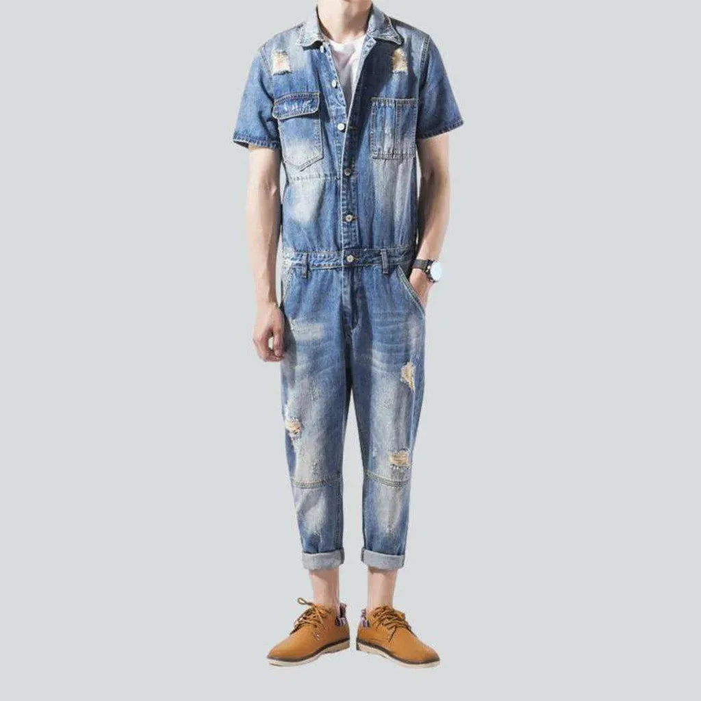 Ripped men's jeans jumpsuit