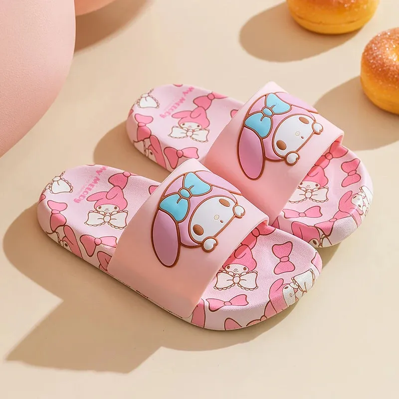 SANRIO Kuromi Cartoon Slippers Girls And Boys Indoor Non-slip Slide Shoes Outdoor Open Toe Sandals For Children Soft Comfortable