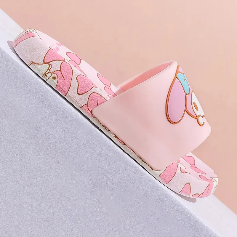 SANRIO Kuromi Cartoon Slippers Girls And Boys Indoor Non-slip Slide Shoes Outdoor Open Toe Sandals For Children Soft Comfortable