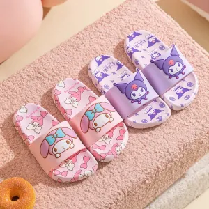 SANRIO Kuromi Cartoon Slippers Girls And Boys Indoor Non-slip Slide Shoes Outdoor Open Toe Sandals For Children Soft Comfortable