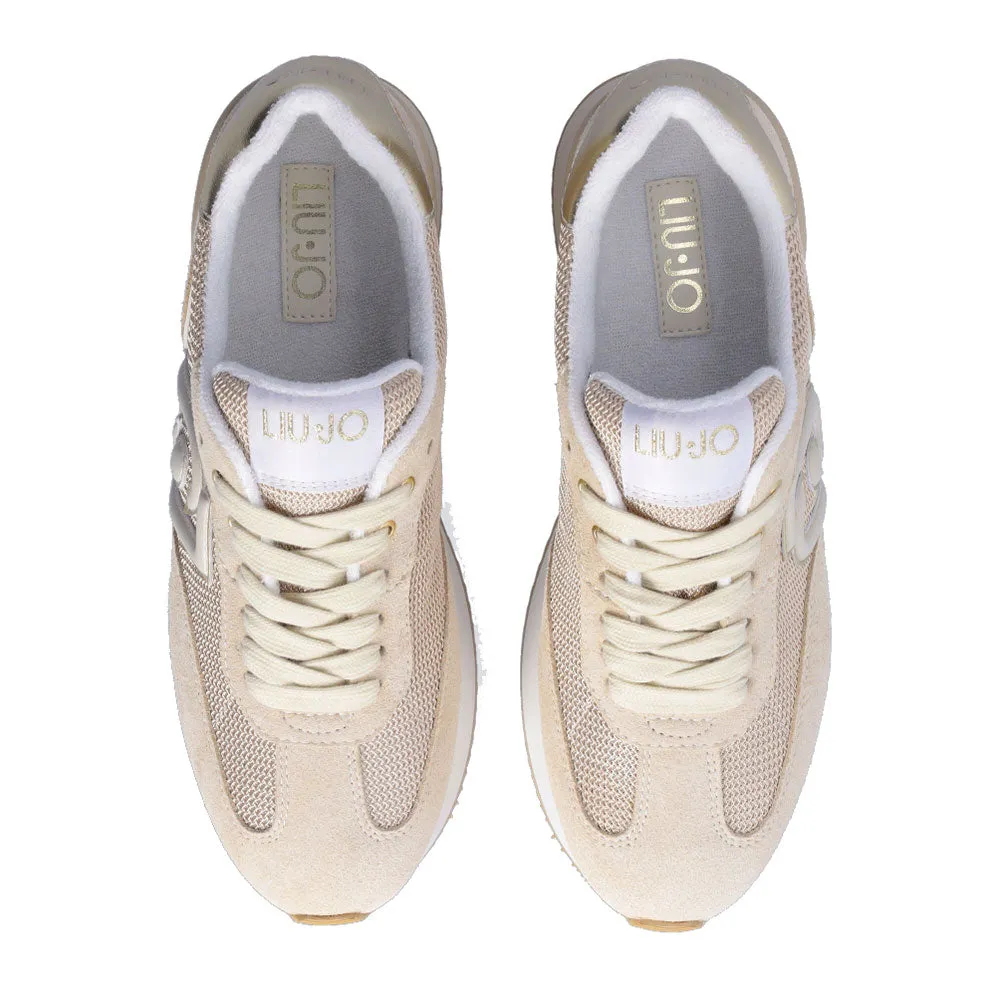 Scarpe Donna LIU JO Sneakers Dreamy 02 in Suede e Brighty Mesh Beige e Light Gold