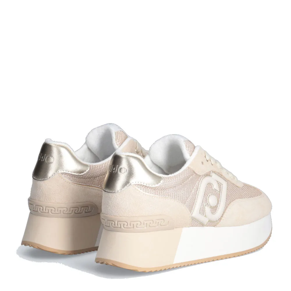 Scarpe Donna LIU JO Sneakers Dreamy 02 in Suede e Brighty Mesh Beige e Light Gold