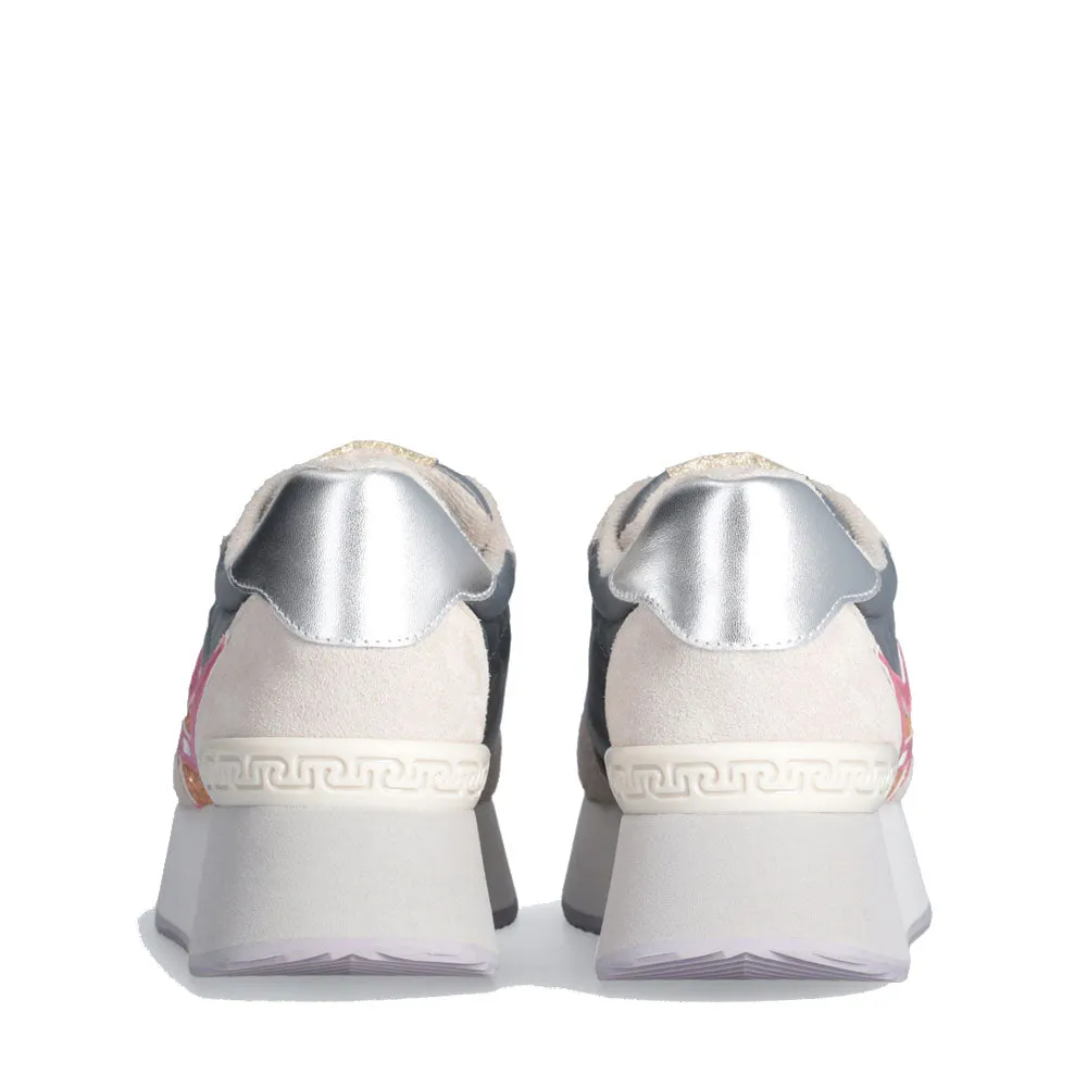 Sneakers Platform Donna LIU JO Dreamy 03 in Suede Nylon e Glitter colore Sand Grey Fuxia Orange