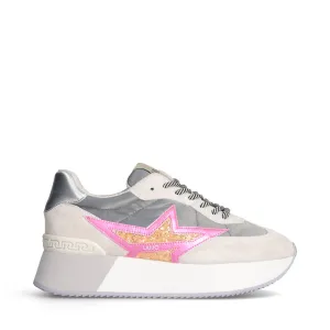 Sneakers Platform Donna LIU JO Dreamy 03 in Suede Nylon e Glitter colore Sand Grey Fuxia Orange