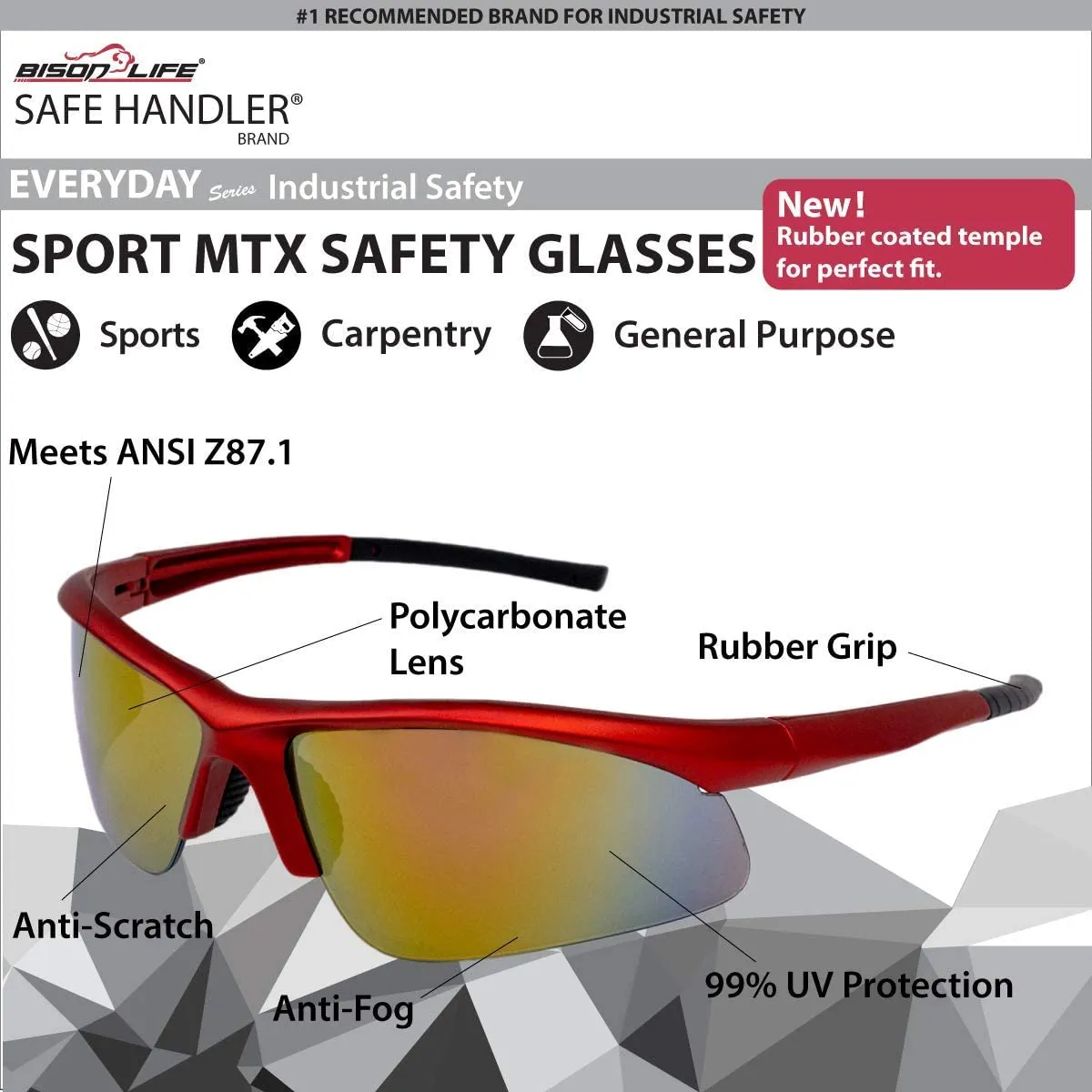 Sport MTX Mirror Safety Glasses, Anti-Scratch-Fog Lens, Outdoor Sports