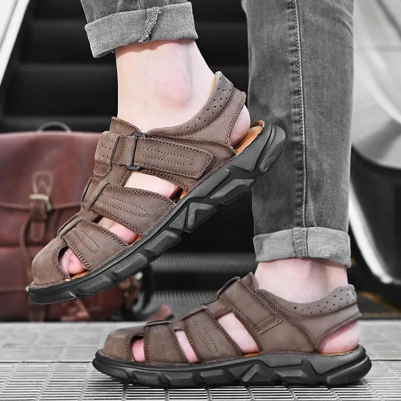 Summer Genuine Leather Men's Sandals Lightweight Men's Shoes Outdoor Comfortable Beach Sandals