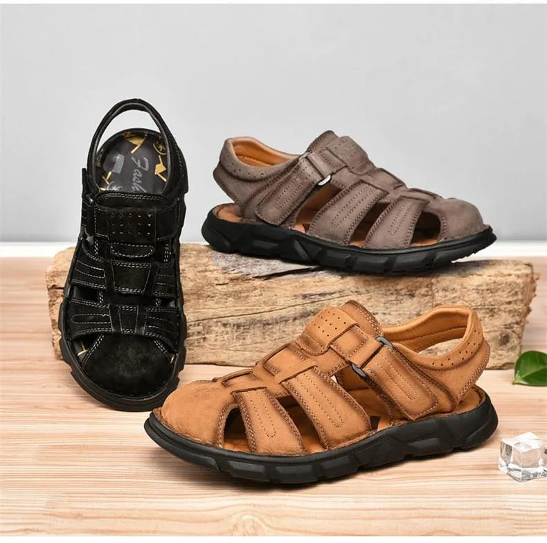 Summer Genuine Leather Men's Sandals Lightweight Men's Shoes Outdoor Comfortable Beach Sandals