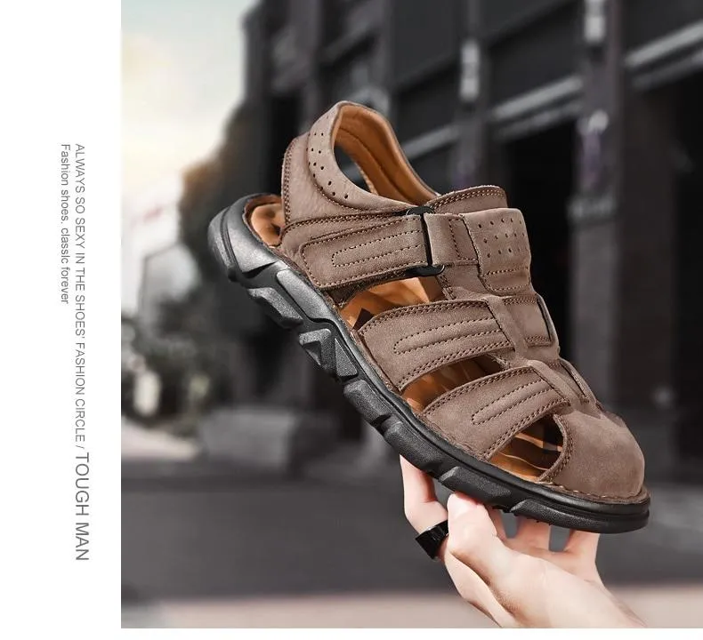 Summer Genuine Leather Men's Sandals Lightweight Men's Shoes Outdoor Comfortable Beach Sandals