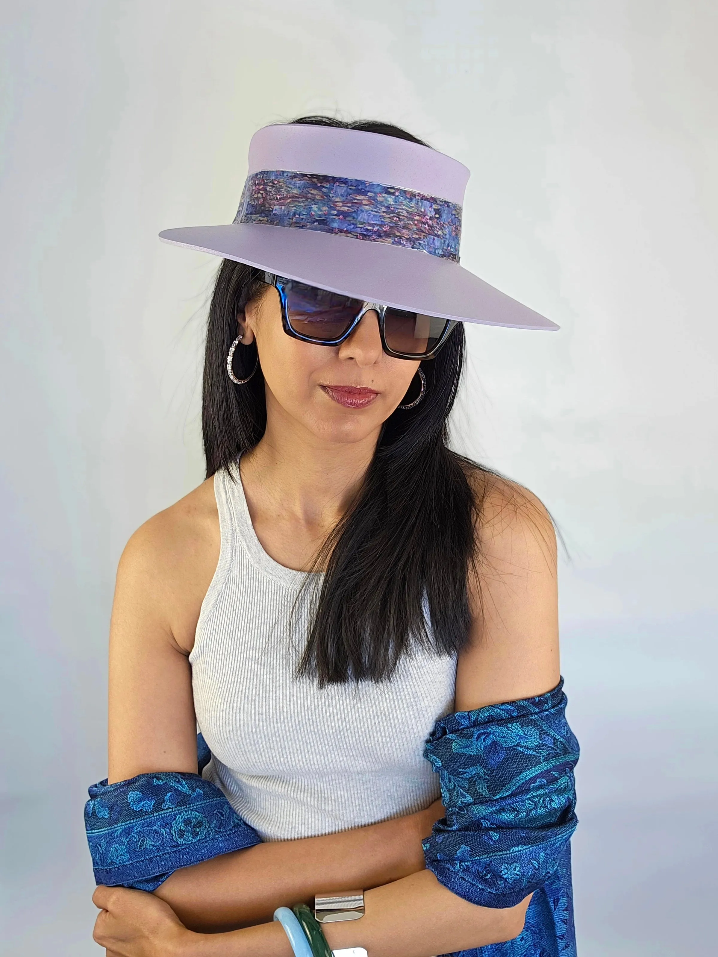 Tall Lilac Purple "LadyEVA" Visor Hat with Multicolor Monet Style Band