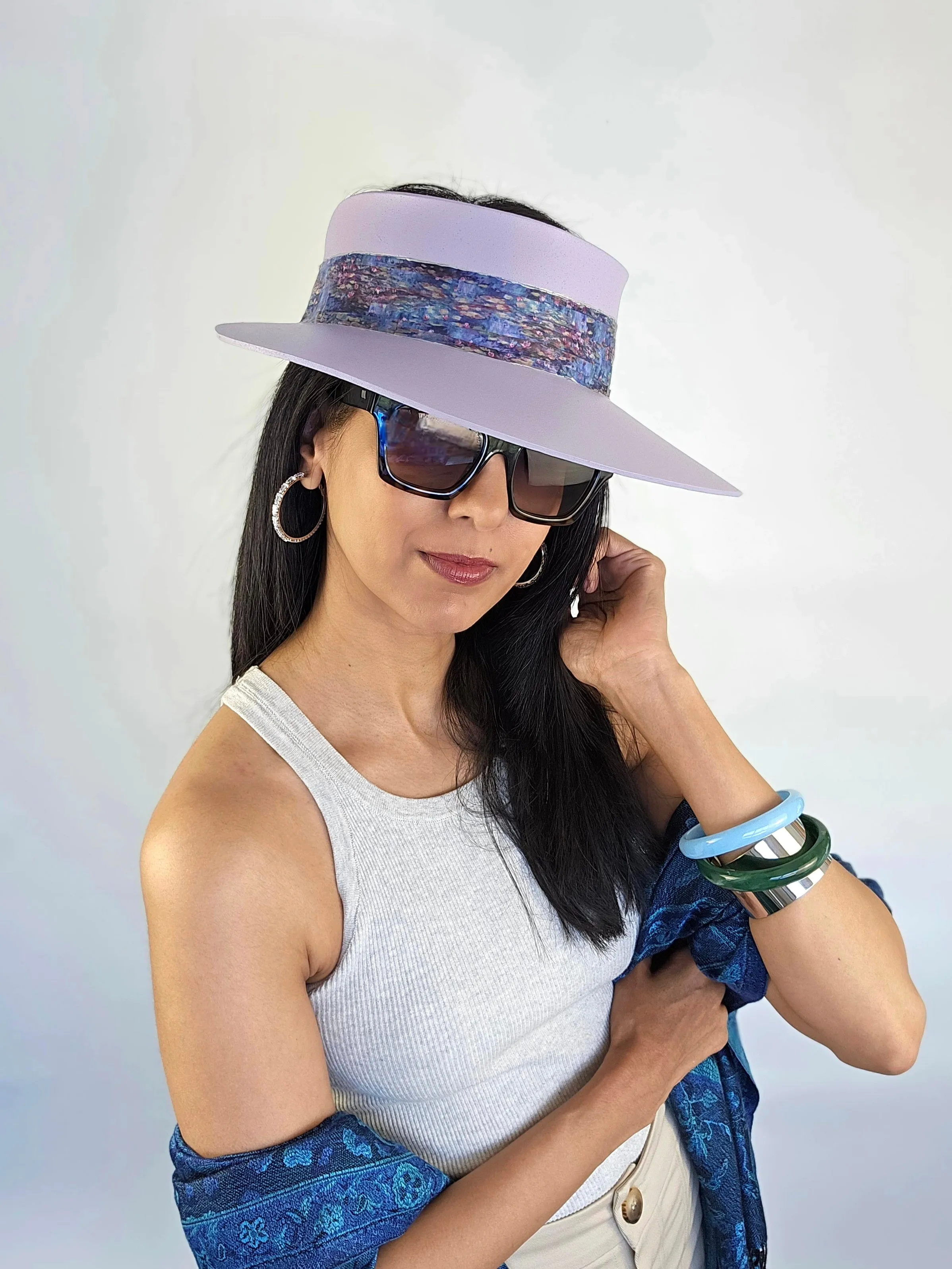 Tall Lilac Purple "LadyEVA" Visor Hat with Multicolor Monet Style Band