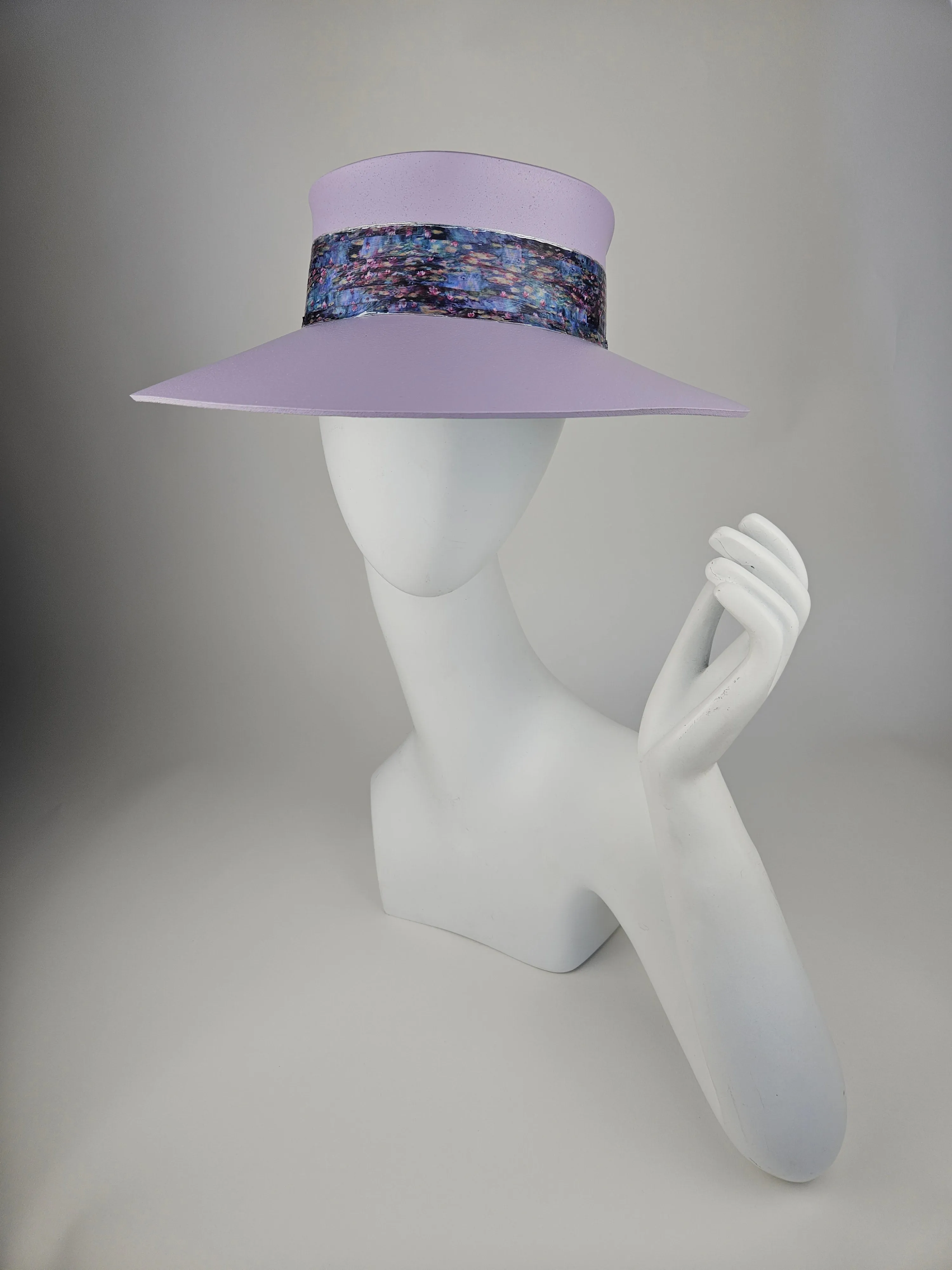 Tall Lilac Purple "LadyEVA" Visor Hat with Multicolor Monet Style Band