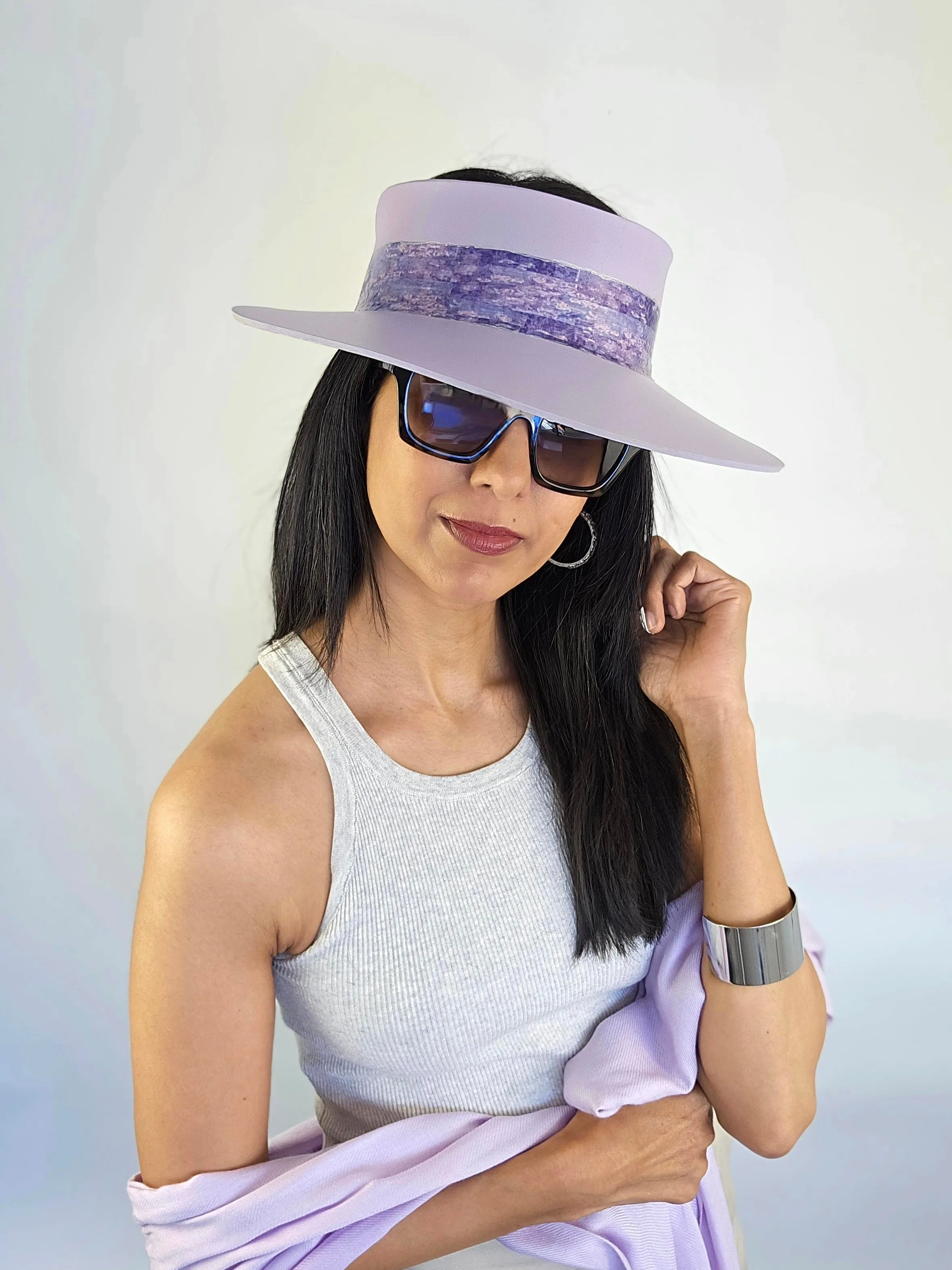 Tall Lilac Purple "LadyEVA" Visor Hat with Purple Monet Style Band