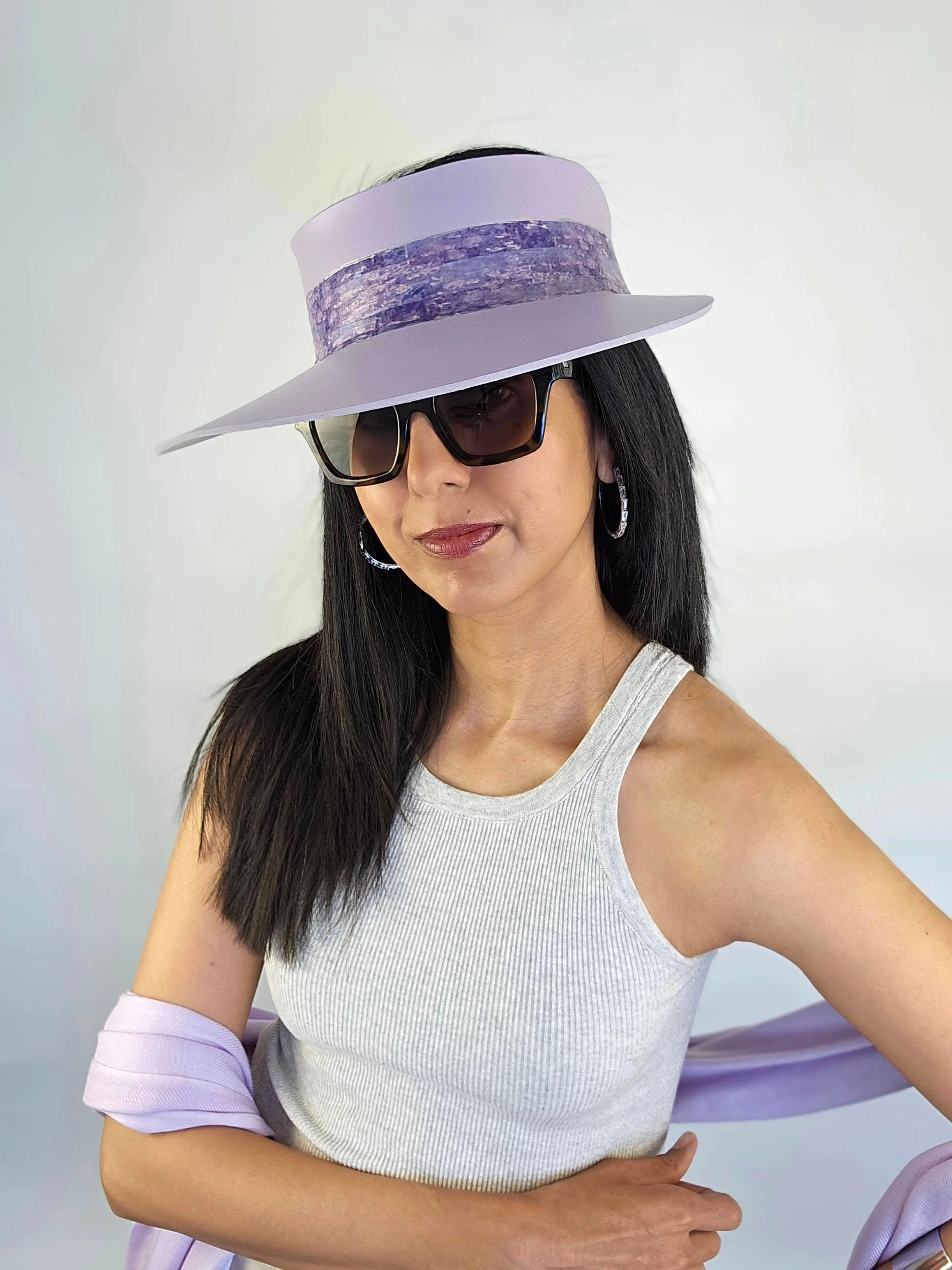 Tall Lilac Purple "LadyEVA" Visor Hat with Purple Monet Style Band